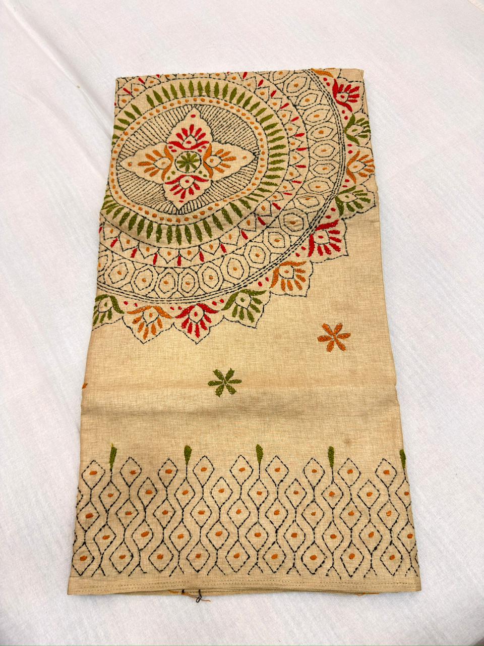 MANIPURI KNOT WORK TUSSER CREAM