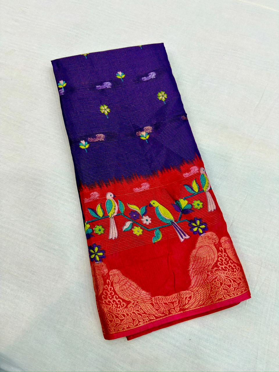 Parrot dola silk Saree all over jari weaving