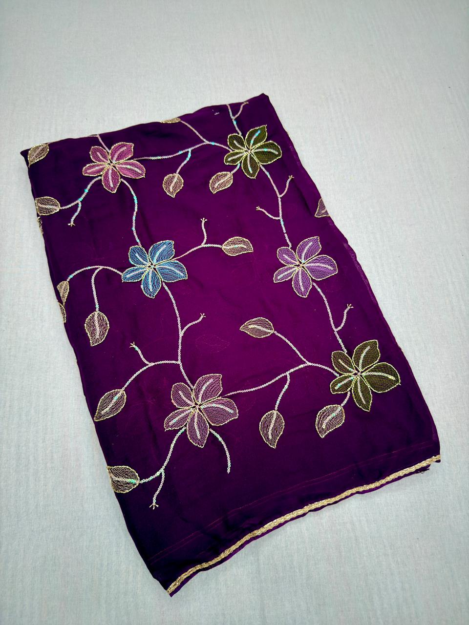 VINTAGE FLORAL EMBROIDERY SAREES