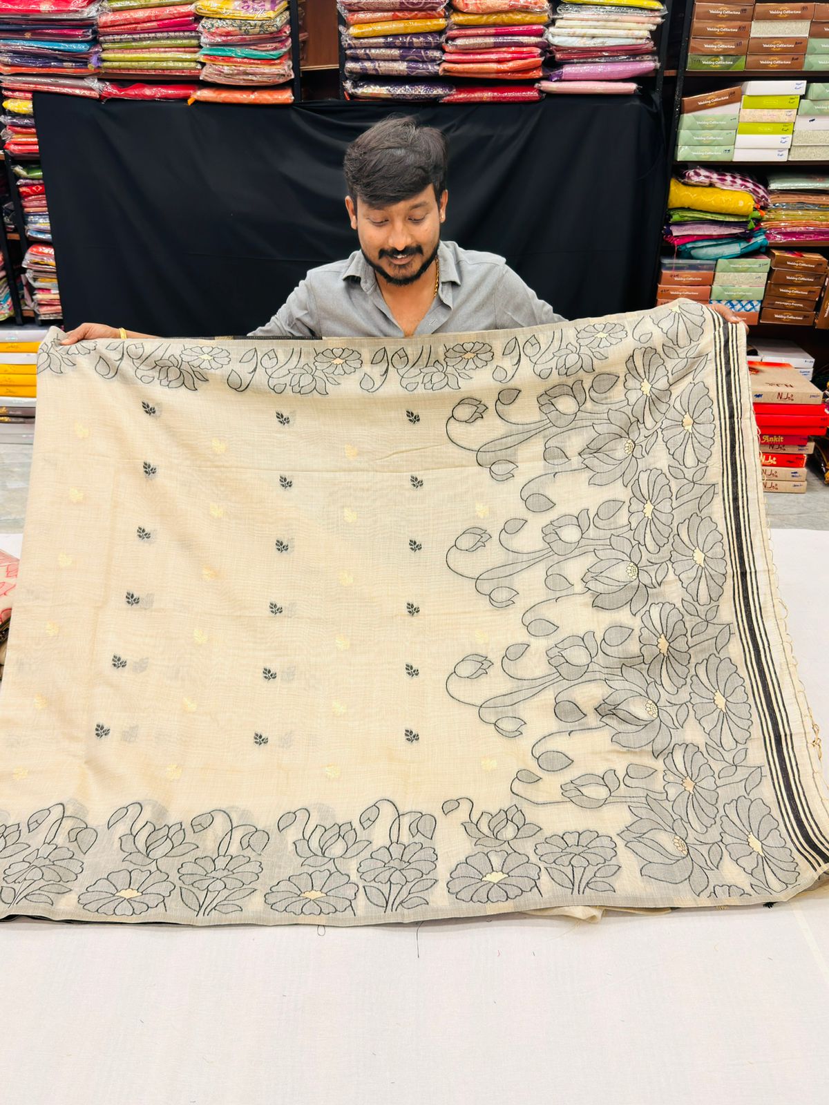 Jamdani Chanderi Butti ( CREAM )