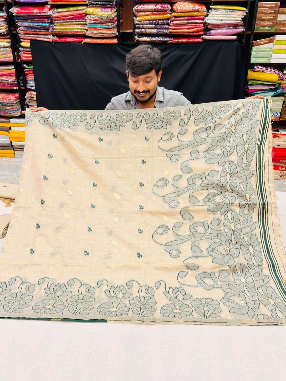 Jamdani Chanderi Butti ( CREAM )
