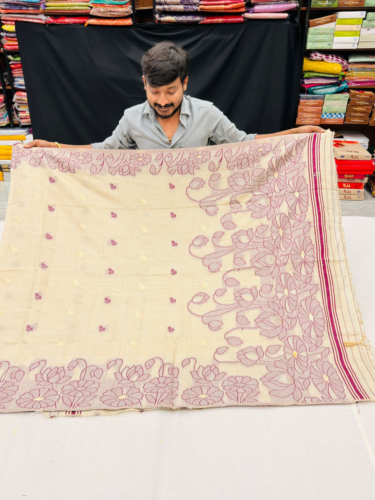 Jamdani Chanderi Butti ( CREAM )
