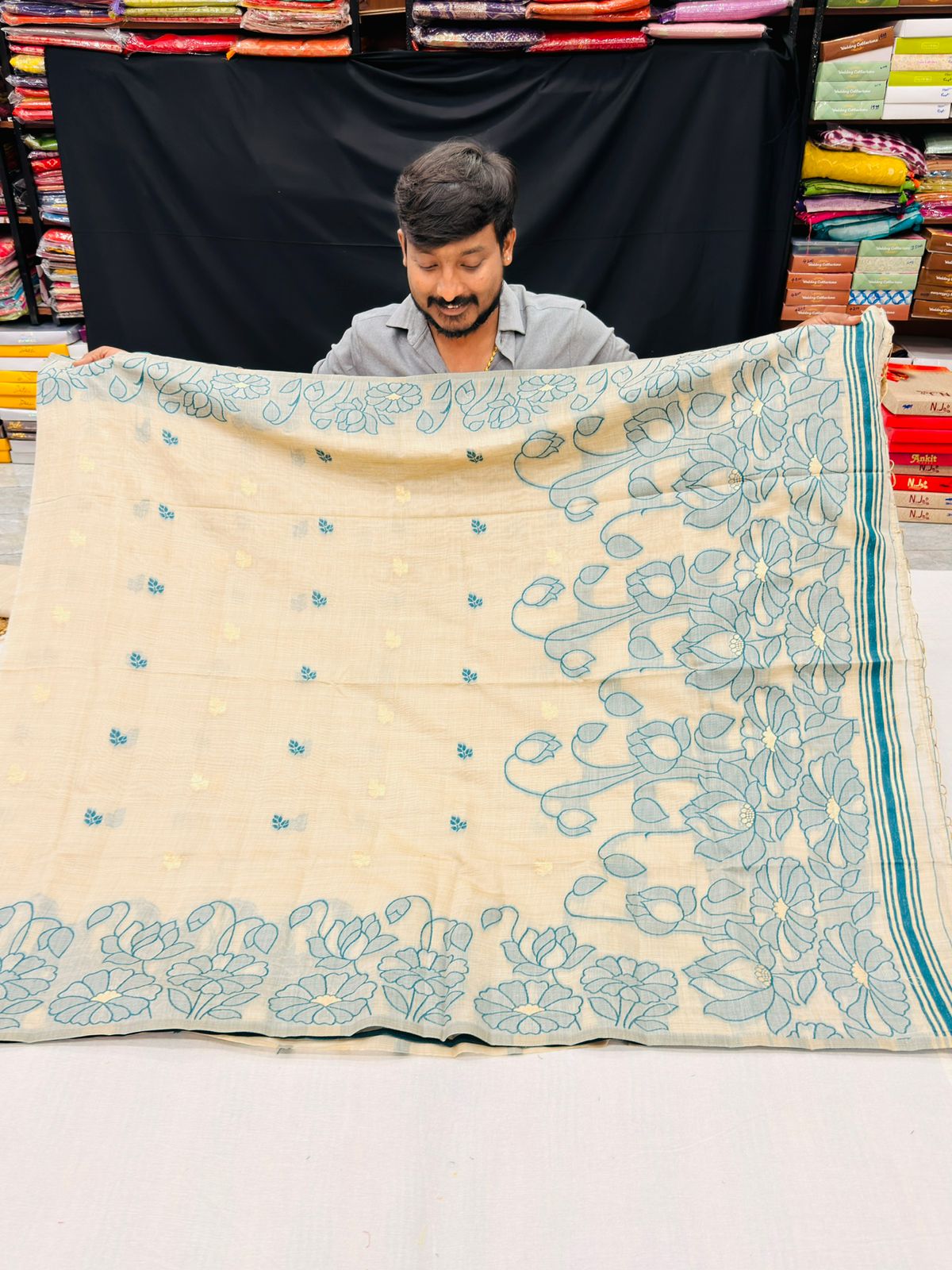 Jamdani Chanderi Butti ( CREAM )