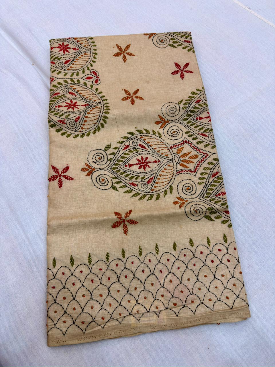 MANIPURI KNOT WORK TUSSER CREAM