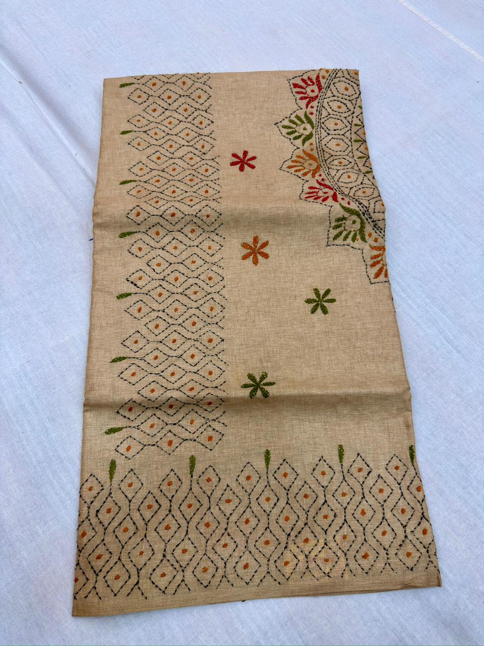 MANIPURI KNOT WORK TUSSER CREAM