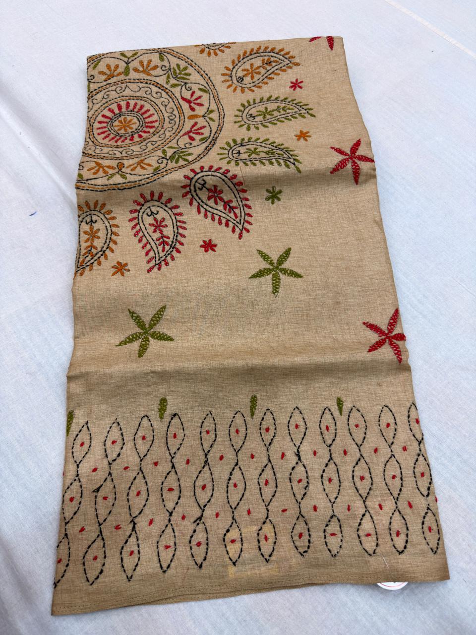 MANIPURI KNOT WORK TUSSER CREAM