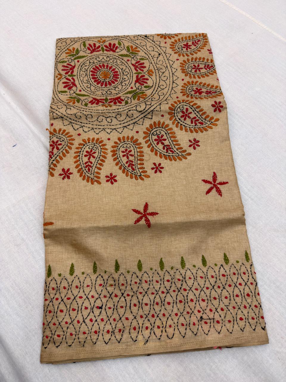 MANIPURI KNOT WORK TUSSER CREAM