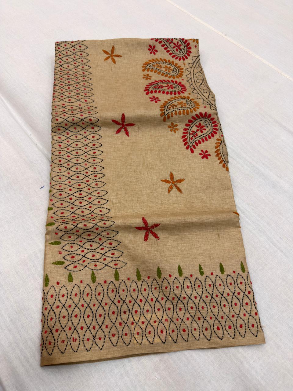 MANIPURI KNOT WORK TUSSER CREAM