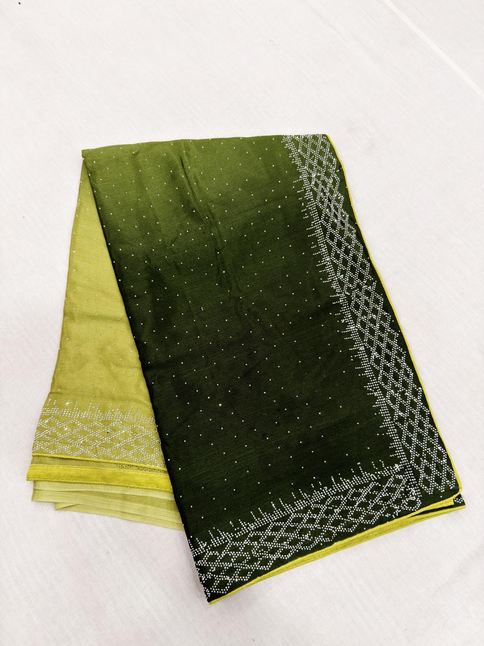 Glittering Chinon work sarees