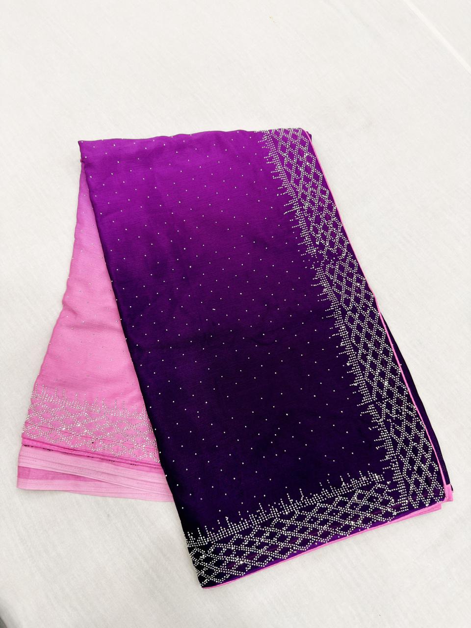 Glittering Chinon work sarees