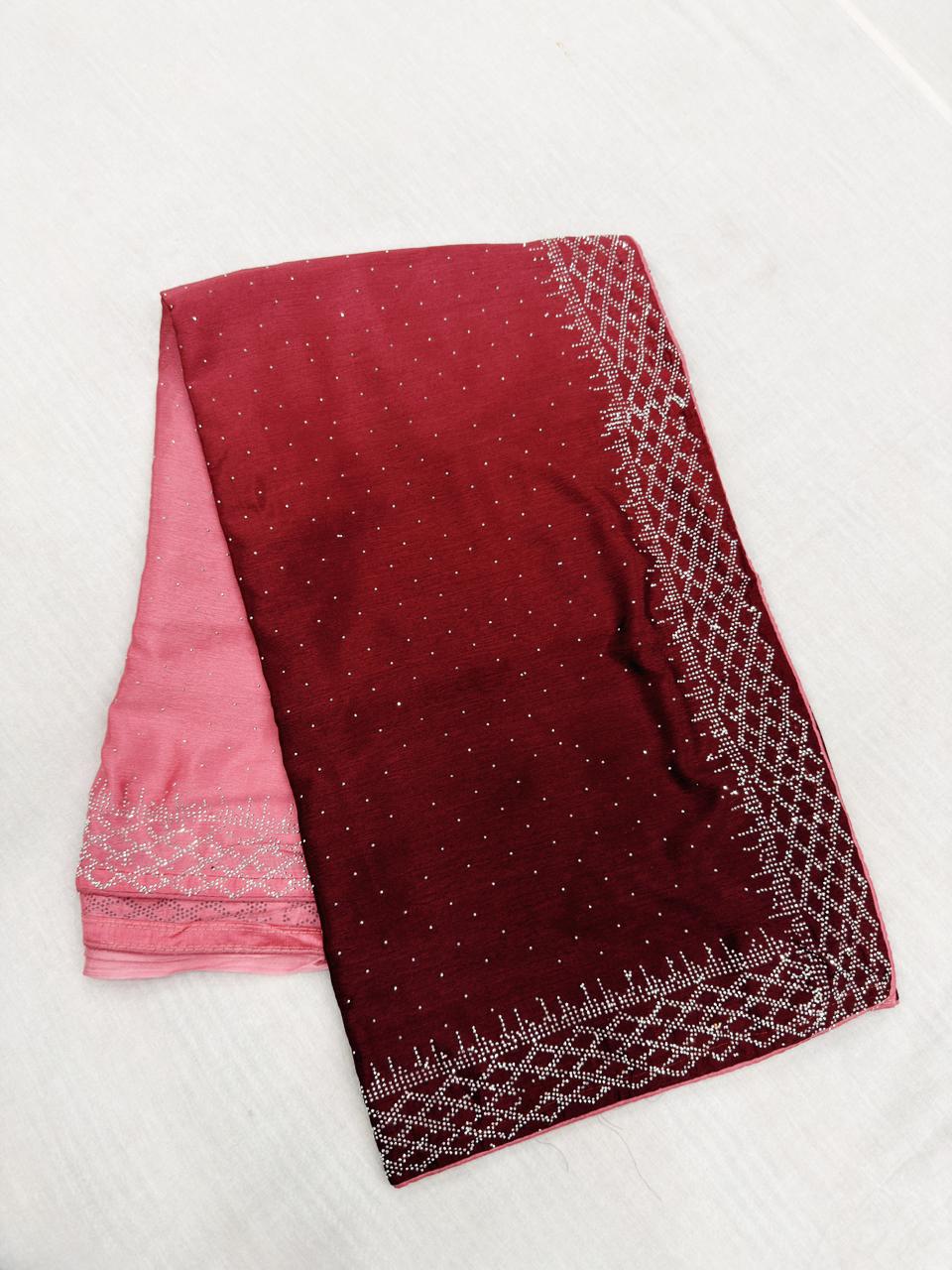 Glittering Chinon work sarees