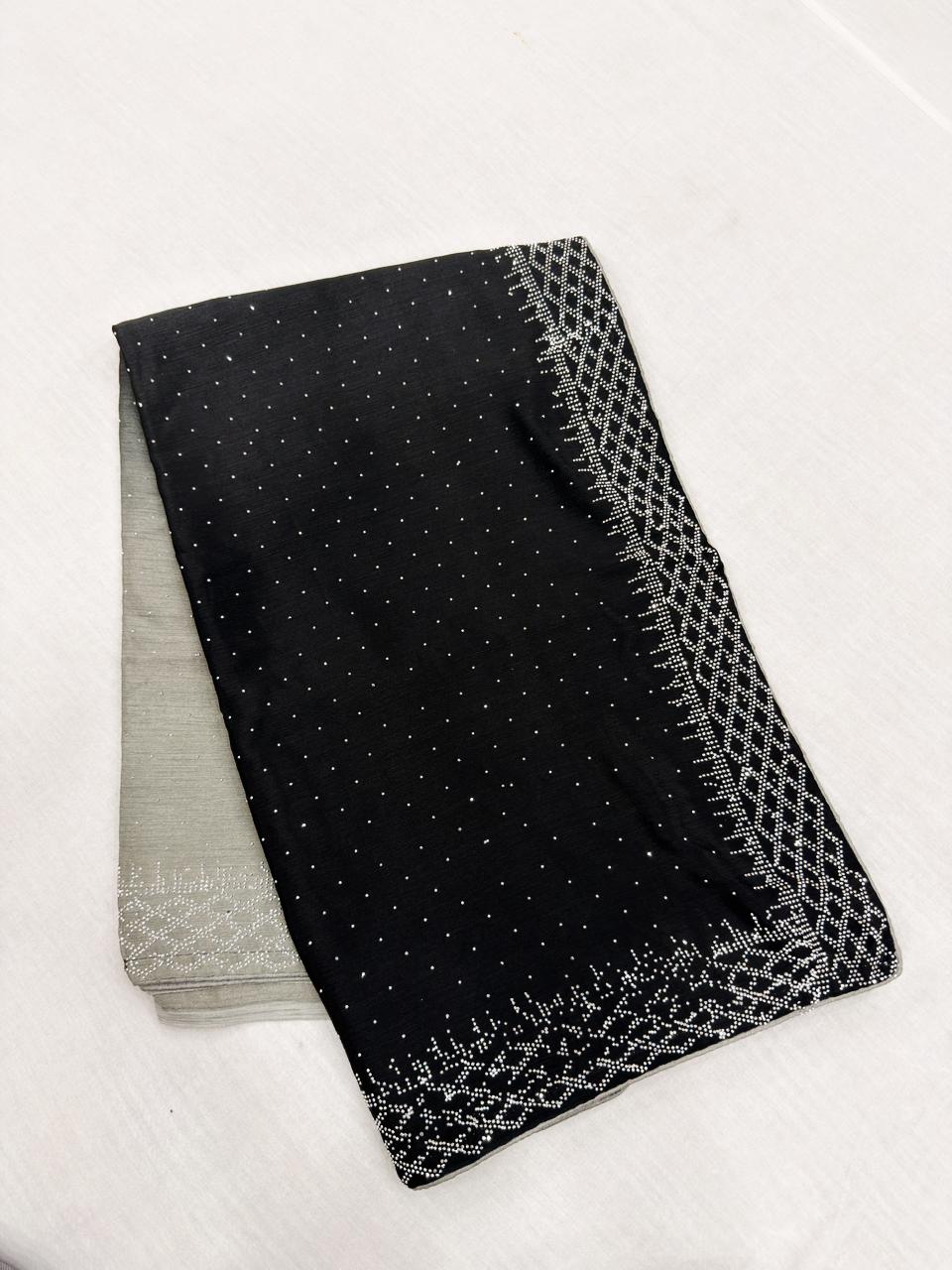 Glittering Chinon work sarees