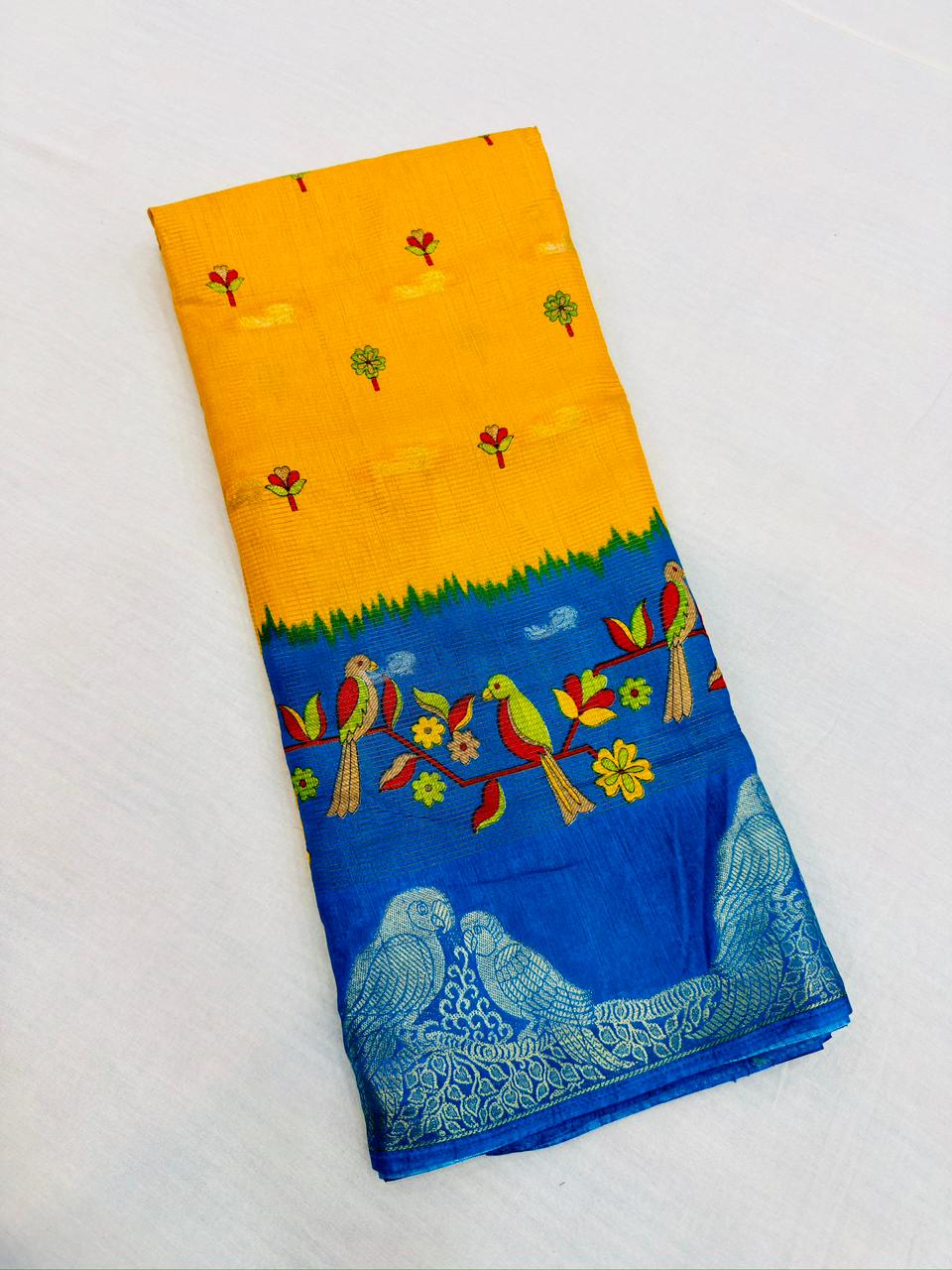 Parrot dola silk Saree all over jari weaving