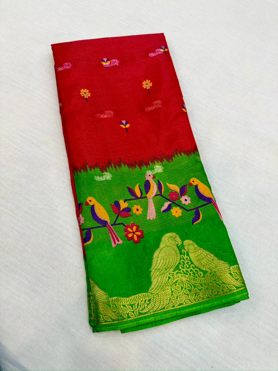 Parrot dola silk Saree all over jari weaving
