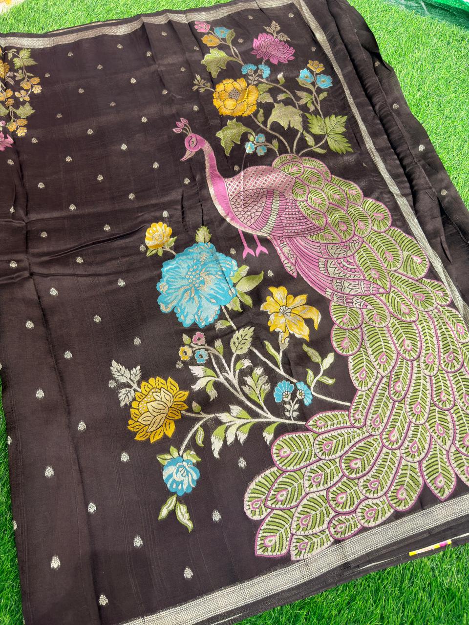KHADDI GEORGETTE PEACOCK